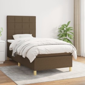 Cama box spring con colchón tela marrón oscuro 80x200 cm