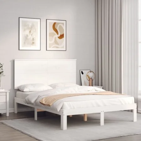 Estructura de cama con cabecero madera maciza blanco 140x200 cm de , Camas y somieres - Ref: Foro24-3193662, Precio: 159,53 €...