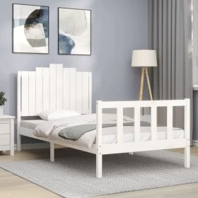 White solid wood bed frame with headboard 100x200 cm by , Beds and slatted bases - Ref: Foro24-3192287, Price: 159,34 €, Disc...