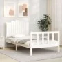 White solid wood bed frame with headboard 100x200 cm by , Beds and slatted bases - Ref: Foro24-3192287, Price: 159,34 €, Disc...