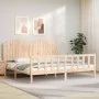 Bed frame with solid wood headboard 200x200 cm by , Beds and slatted bases - Ref: Foro24-3192316, Price: 184,42 €, Discount: %