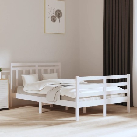 Estructura de cama de madera maciza blanca 135x190 cm