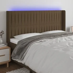 Dark brown fabric headboard with LED 163x16x118/128 cm by , Headboards and footboards - Ref: Foro24-3124295, Price: 114,56 €,...
