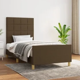 Dark brown fabric bed frame with headboard 80x200 cm by , Beds and slatted bases - Ref: Foro24-3125012, Price: 160,14 €, Disc...