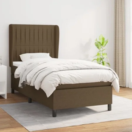Box spring bed with dark brown fabric mattress 90x200 cm by , Beds and slatted bases - Ref: Foro24-3128096, Price: 332,00 €, ...