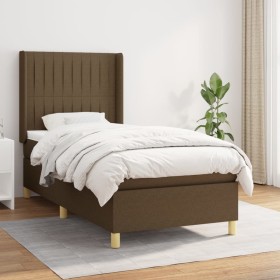 Cama box spring con colchón tela marrón oscuro 90x200 cm