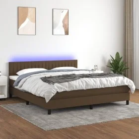 Box spring bed mattress LED lights dark brown fabric 160x200cm by , Beds and slatted bases - Ref: Foro24-3133328, Price: 490,...