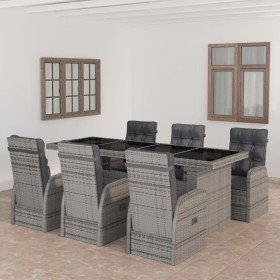 Set de comedor de jardín 7 pzas y cojines ratán sintético gris en Conjuntos de jardín | Comprar online en Foro24