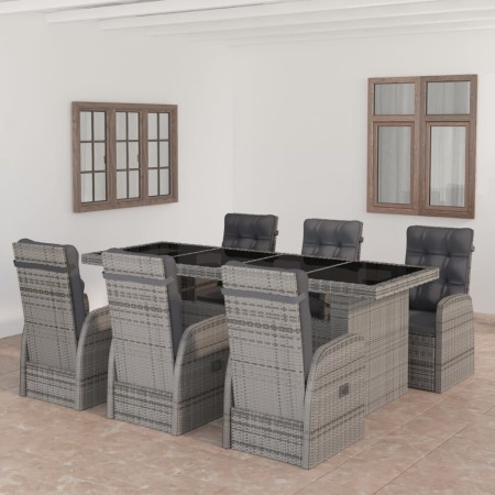 Set de comedor de jardín 7 pzas y cojines ratán sintético gris en Conjuntos de jardín | Comprar online en Foro24