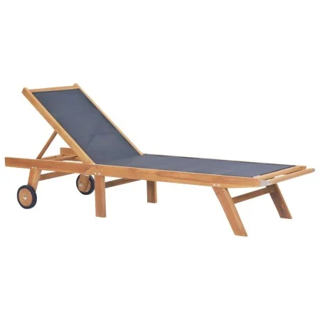 Folding sun lounger with wheels solid teak and textilene by vidaXL, Loungers - Ref: Foro24-44668, Price: 298,42 €, Discount: %