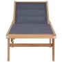 Folding sun lounger with wheels solid teak and textilene by vidaXL, Loungers - Ref: Foro24-44668, Price: 298,42 €, Discount: %