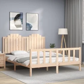 Bed frame with solid wood headboard 160x200 cm by , Beds and slatted bases - Ref: Foro24-3192306, Price: 166,07 €, Discount: %