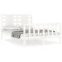 Double bed frame with white solid wood headboard by , Beds and slatted bases - Ref: Foro24-3192792, Price: 157,28 €, Discount: %