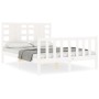 Estructura cama de matrimonio con cabecero madera maciza blanco de , Camas y somieres - Ref: Foro24-3192792, Precio: 159,37 €