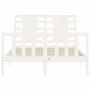 Double bed frame with white solid wood headboard by , Beds and slatted bases - Ref: Foro24-3192792, Price: 157,28 €, Discount: %