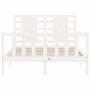Estructura cama de matrimonio con cabecero madera maciza blanco de , Camas y somieres - Ref: Foro24-3192792, Precio: 159,37 €
