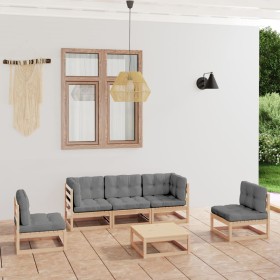 Muebles de jardín 6 piezas con cojines de madera de pino maciza en Conjuntos de jardín | Comprar online en Foro24