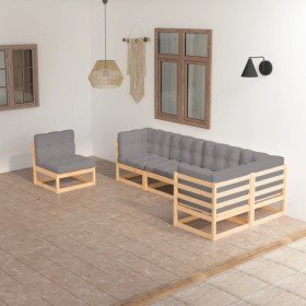 Muebles de jardín 6 piezas con cojines de madera de pino maciza en Conjuntos de jardín | Comprar online en Foro24
