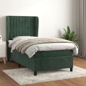 Cama box spring con colchón terciopelo verde oscuro 90x200 cm