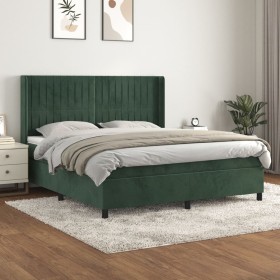 Cama box spring con colchón terciopelo verde oscuro 160x200 cm