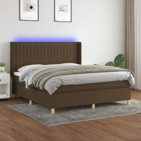 Box spring bed mattress LED lights dark brown fabric 180x200cm by , Beds and slatted bases - Ref: Foro24-3139056, Price: 600,...