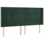 Cama box spring colchón y LED terciopelo verde oscuro 200x200cm