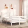 Double bed frame with white solid wood headboard by , Beds and slatted bases - Ref: Foro24-3194547, Price: 148,66 €, Discount: %