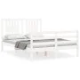 Estructura cama de matrimonio con cabecero madera maciza blanco de , Camas y somieres - Ref: Foro24-3194547, Precio: 148,65 €...