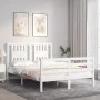 Double bed frame with white solid wood headboard by , Beds and slatted bases - Ref: Foro24-3194547, Price: 148,66 €, Discount: %