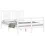 Double bed frame with white solid wood headboard by , Beds and slatted bases - Ref: Foro24-3194547, Price: 152,88 €, Discount: %