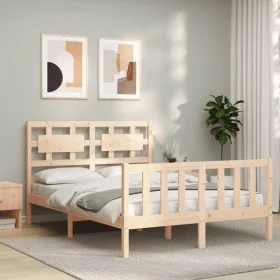 Double bed frame with solid wood headboard by , Beds and slatted bases - Ref: Foro24-3192531, Price: 151,25 €, Discount: %