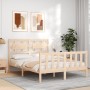 Double bed frame with solid wood headboard by , Beds and slatted bases - Ref: Foro24-3192531, Price: 144,22 €, Discount: %