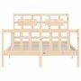 Double bed frame with solid wood headboard by , Beds and slatted bases - Ref: Foro24-3192531, Price: 151,25 €, Discount: %