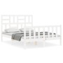 Double bed frame with white solid wood headboard by , Beds and slatted bases - Ref: Foro24-3193052, Price: 157,58 €, Discount: %