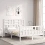 Double bed frame with white solid wood headboard by , Beds and slatted bases - Ref: Foro24-3193052, Price: 160,18 €, Discount: %