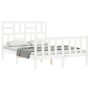 Double bed frame with white solid wood headboard by , Beds and slatted bases - Ref: Foro24-3193052, Price: 157,58 €, Discount: %