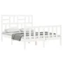 Double bed frame with white solid wood headboard by , Beds and slatted bases - Ref: Foro24-3193052, Price: 160,18 €, Discount: %