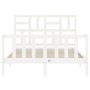 Double bed frame with white solid wood headboard by , Beds and slatted bases - Ref: Foro24-3193052, Price: 157,58 €, Discount: %