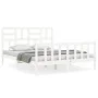 Double bed frame with white solid wood headboard by , Beds and slatted bases - Ref: Foro24-3193082, Price: 148,08 €, Discount: %