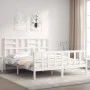 Double bed frame with white solid wood headboard by , Beds and slatted bases - Ref: Foro24-3193082, Price: 148,08 €, Discount: %