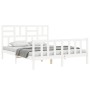 Double bed frame with white solid wood headboard by , Beds and slatted bases - Ref: Foro24-3193082, Price: 150,00 €, Discount: %