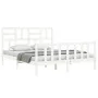 Double bed frame with white solid wood headboard by , Beds and slatted bases - Ref: Foro24-3193082, Price: 148,08 €, Discount: %