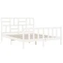 Double bed frame with white solid wood headboard by , Beds and slatted bases - Ref: Foro24-3193082, Price: 148,08 €, Discount: %