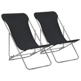 Folding beach chairs 2 units steel and black oxford fabric by vidaXL, Garden chairs - Ref: Foro24-44359, Price: 69,60 €, Disc...