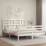 Double bed frame with white solid wood headboard by , Beds and slatted bases - Ref: Foro24-3194902, Price: 146,60 €, Discount: %