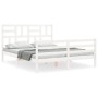 Double bed frame with white solid wood headboard by , Beds and slatted bases - Ref: Foro24-3194902, Price: 148,44 €, Discount: %