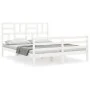 Estructura de cama matrimonio con cabecero madera maciza blanco de , Camas y somieres - Ref: Foro24-3194902, Precio: 146,58 €...