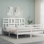 Double bed frame with white solid wood headboard by , Beds and slatted bases - Ref: Foro24-3194902, Price: 146,60 €, Discount: %