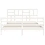 Double bed frame with white solid wood headboard by , Beds and slatted bases - Ref: Foro24-3194902, Price: 146,60 €, Discount: %