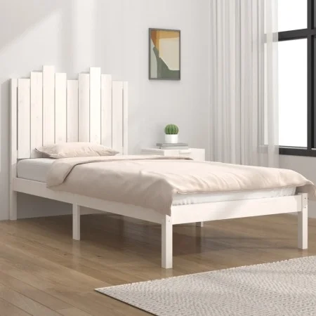 Massives Bettgestell aus weißem Kiefernholz, 100 x 200 cm von , Betten und Lattenroste - Ref: Foro24-3103769, Preis: 126,53 €...
